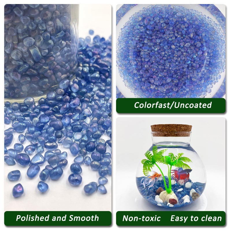 BXI 2.2 Lbs Small Aquarium Substrate Gravel Sand, Polished Smooth Fish Tank Gravel, Colorfast Uncoated Vibrant Blue Sea Glass, Decorative Stones for Vase Fillers, Fairy Garden, Potted Plants - Image 3